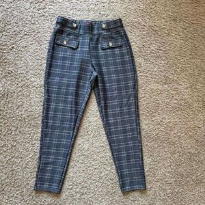 Maze Collection Grey Plaid Pull On Tapered Pants Gold Button Accent PM